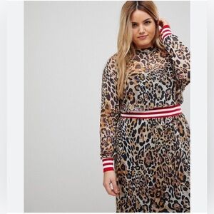 ASOS Curve Leopard Print Long Sleeve Dress with Red Accents